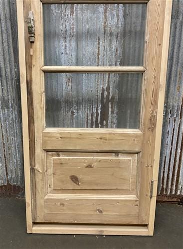 Antique French Single Door (27x91.5) Glass Pane Door with Jamb, Encased Door T28
