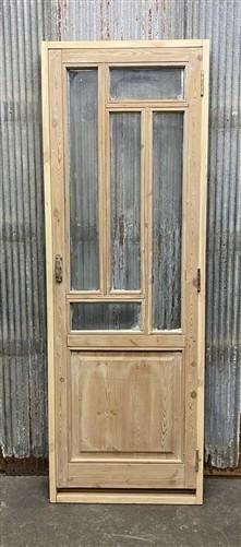 Antique French Single Door (27.25x82) Glass Pane Door with Jamb, Encased Door T5