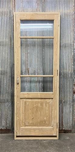 Antique French Single Door (32x93) Glass Pane Door with Jamb, Encased Door T15