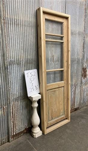 Antique French Single Door (25.5x80) Glass Pane Door with Jamb, Encased Door T52