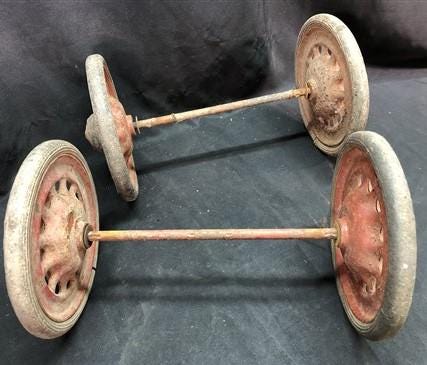 4 Wagon Wheels, Pedal Car, Garden Cart, Pumpkin Wagon, Vintage Goodyear A56