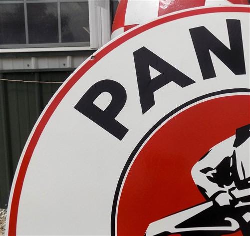 Art & Collectibles > Collectibles > Advertisements - Pan Am Motor Oils Sign, 2 Sided Metal Porcelain Advertising Sign, Gas...
