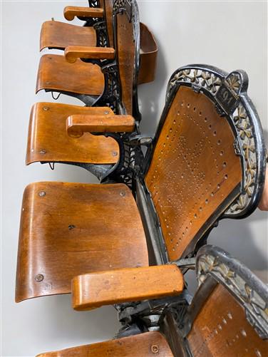 5 Wood Iron Folding Theater Seats, Auditorium Seats, Entryway Bench, D20
