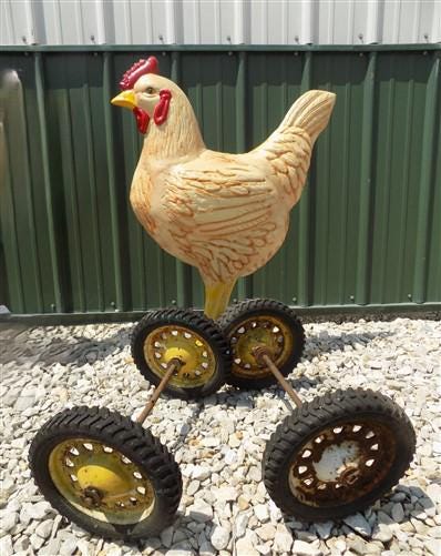 Toys & Games > Toys > Push & Pull Toys > Wagons - 4 Vintage Metal Baby Buggy Wheels Pedal Car Garden Cart Pumpkin Wagon A5...
