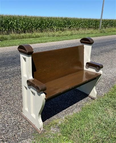 Home & Living > Furniture > Entryway & Mudroom Furniture - Vintage Wooden Church Pew, 3' 8" Porch Bench, Entry Foyer, Dini...