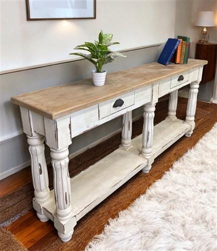 Home & Living > Furniture > Living Room Furniture > Coffee & End Tables - 72" White Sofa Table with Drawers, Coffee Table,...