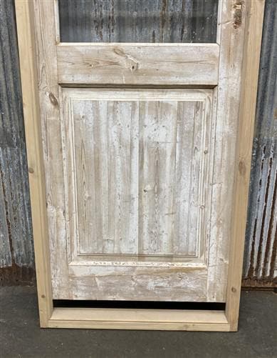 Antique French Single Door (29x93) Glass Pane Door with Jamb, Encased Door T56