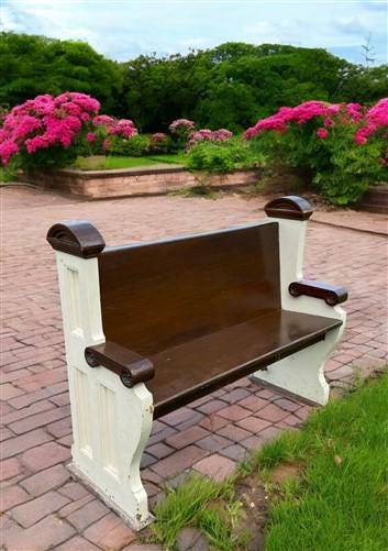 Home & Living > Furniture > Entryway & Mudroom Furniture - Vintage Wooden Church Pew, 3' 9" Porch Bench, Entry Foyer, Dini...
