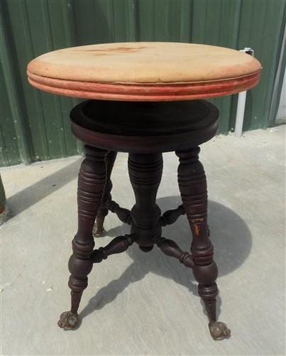 Home & Living > Furniture > Living Room Furniture - Swivel Wood Piano Organ Stool, Glass Claw Feet, Vintage Organ Bar Benc...
