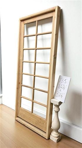 Antique French Single Door (37x86.5) Glass Pane Door with Jamb, Encased Door T35
