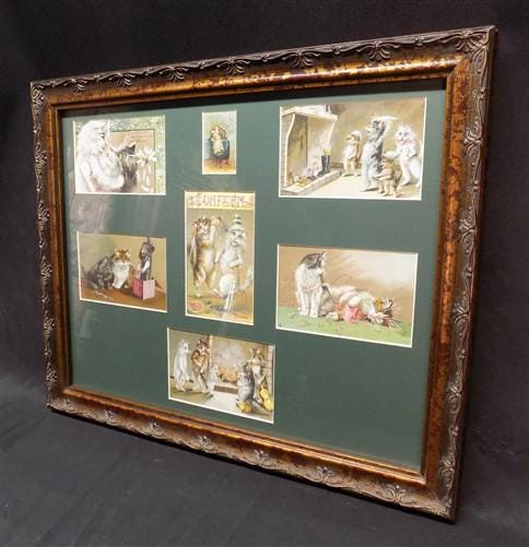 Vintage Wooden Framed Cat Art, Rectangular Photo Picture Mirror