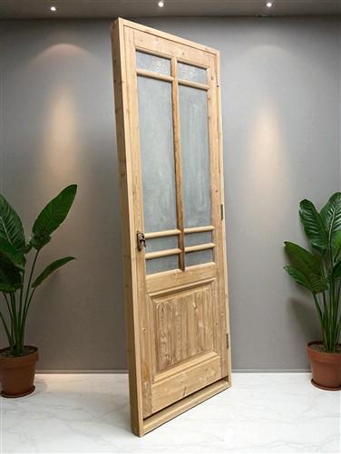 Antique French Single Door (29 x90) Glass Pane Door with Jamb, Encased Door T39