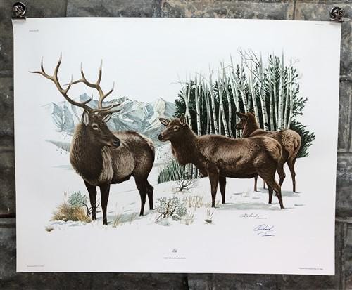 Art & Collectibles > Prints > Lithographs - Richard Timm, Elk, Signed Print, 28x22 Wade Collection, Plate 3 by The Old Gra...