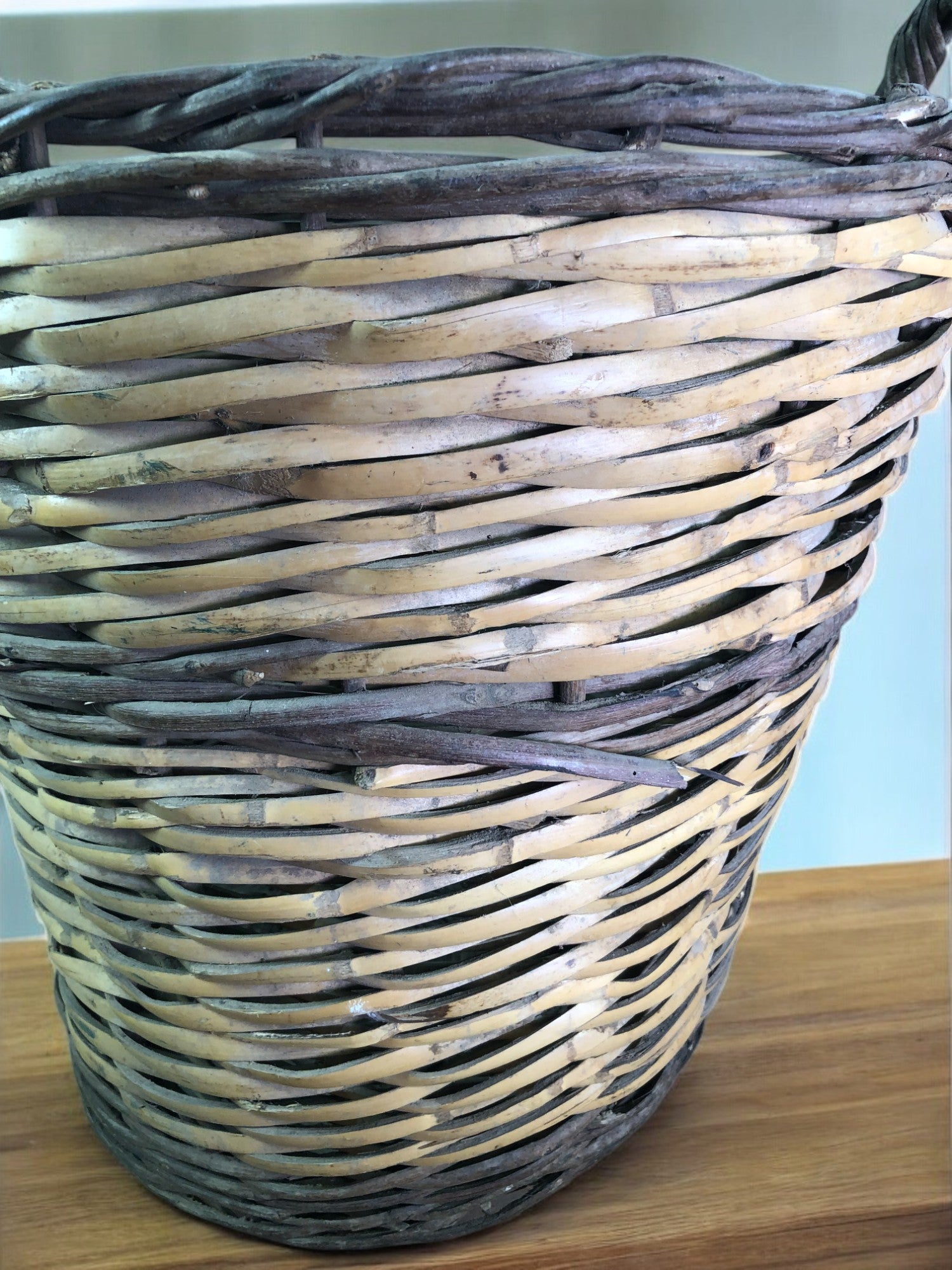 Home & Living > Storage & Organization > Baskets - Round Wicker Basket, Vintage German Woven Rattan Basket, Storage Organi...