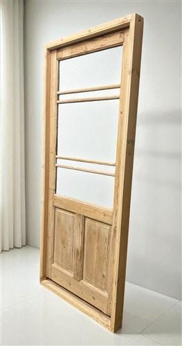 Antique French Single Door (35.5x82) Glass Pane Door with Jamb, Encased Door T25