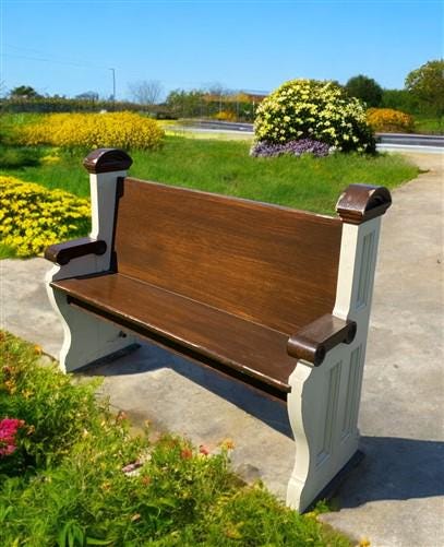 Home & Living > Furniture > Entryway & Mudroom Furniture - Vintage Wooden Church Pew, 3' 9" Porch Bench, Entry Foyer, Dini...