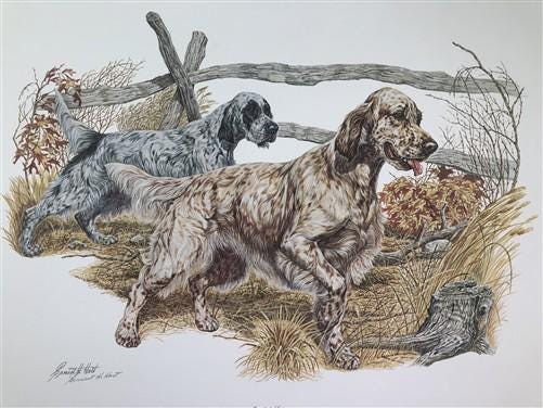 Art & Collectibles > Prints > Lithographs - Ernest Hart, English Setters, Signed Dog Print, 28x22, Wade Collection, Plate...