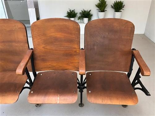 Home & Living > Furniture - 4 Vintage Wood Folding Theater Seats, Auditorium Seats, Entryway Bench, E13 by The Old Grainery
