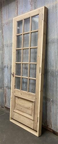Antique French Single Door (33x92.5) Glass Pane Door with Jamb, Encased Door T32