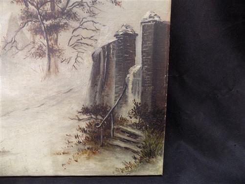 Art & Collectibles > Painting > Oil - 1880s Midwest Landscape Painting on Canvas, Original Art Winter Village, C by The Ol...