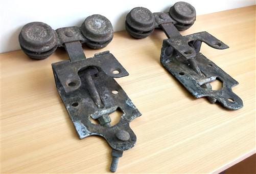 Home & Living > Home Improvement > Hardware - Vintage Pocket Door Hardware, Barn Door Rolling Architectural Salvage A10 by...