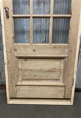 Antique French Single Door (33x92.5) Glass Pane Door with Jamb, Encased Door T32