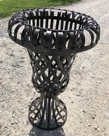 Home & Living > Outdoor & Gardening > Plant Stands - 34" Metal Strap Urn Planter Flower Pot, Decorative Garden Patio Yard...