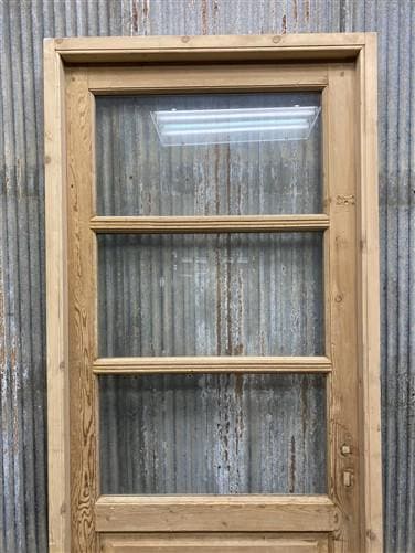 Antique French Single Door (32.5x83) Glass Pane Door with Jamb, Encased Door T54