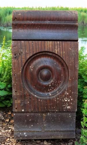 5 Plinth Blocks, Antique Bullseye Rosette, Architectural Salvage Wood Trim C88