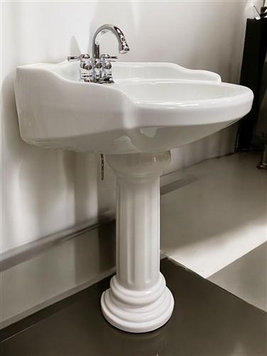Porcelain Pedestal Sink, Vintage White Bathroom Sink, Architectural Salvage, A