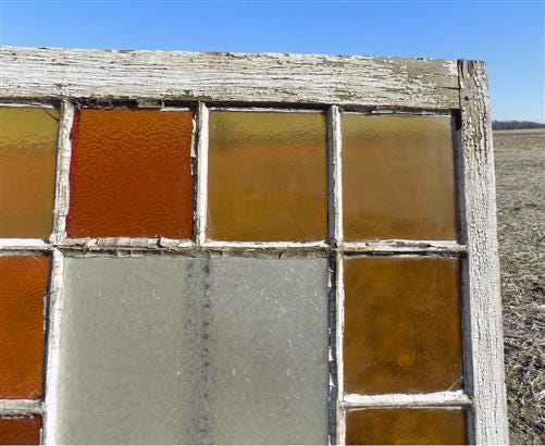 Antique Stained Glass, Rectangular Church Window, Architectural Art Glass, A2