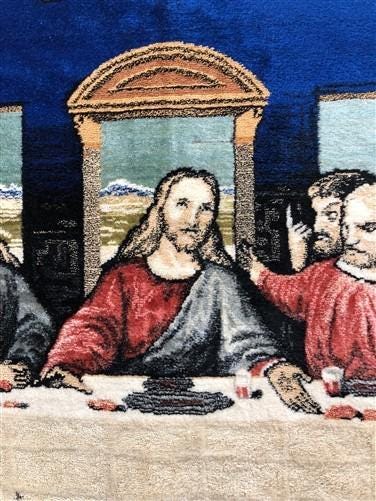 The Last Supper Da Vinci Tapestry, Vintage Italian Textile Plush Art Decor B