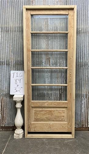Antique French Single Door (32x84) Glass Pane Door with Jamb, Encased Door T16