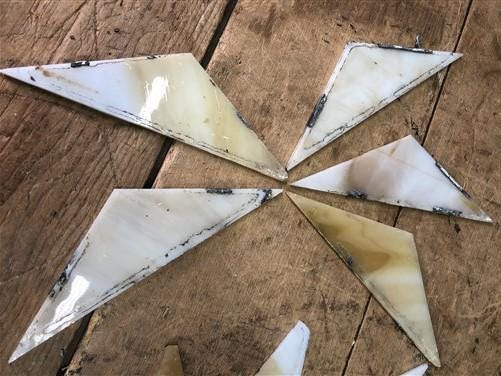 Craft Supplies & Tools > Raw Materials > Glass - Stained Slag Glass Half Diamond Panes, Reclaimed Church Window Art Glass...