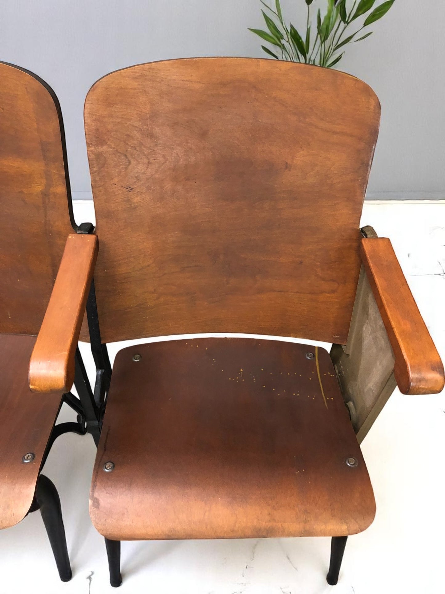 Home & Living > Furniture - 5 Vintage Wood Folding Theater Seats, Auditorium Seats, Entryway Bench, E16 by The Old Grainery