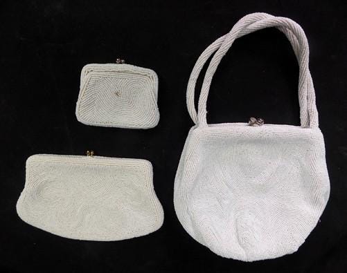 Bags & Purses > Handbags > Clutches & Evening Bags - Ivory White Seed Beaded Satin Bridal Formal Evening Bag Clutch Coin P...