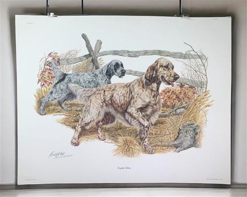 Art & Collectibles > Prints > Lithographs - Ernest Hart, English Setters, Signed Dog Print, 28x22, Wade Collection, Plate...