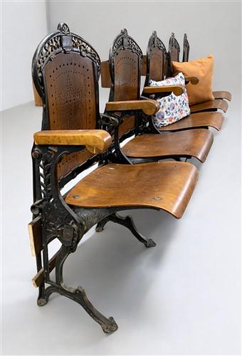 5 Wood Iron Folding Theater Seats, Auditorium Seats, Entryway Bench, D20