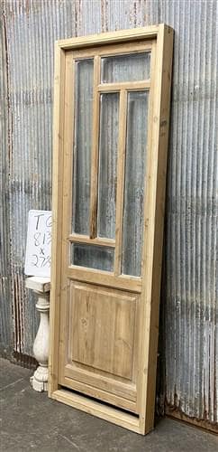 Antique French Single Door (27.25x82) Glass Pane Door with Jamb, Encased Door T6