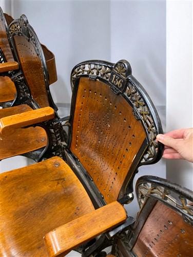 5 Wood Iron Folding Theater Seats, Auditorium Seats, Entryway Bench, D21