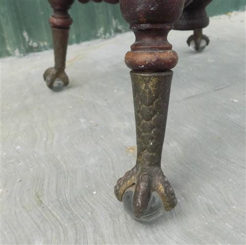 Swivel Wood Piano Organ Stool, Glass Claw Feet, Vintage Organ Bar Bench Old H