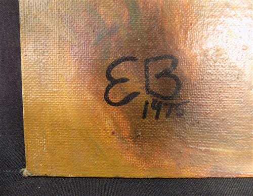 Art & Collectibles > Painting > Oil - 1975 EB American Folk Art Painting on Canvas, Covered Wagon Cattle Original Art by T...