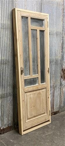 Antique French Single Door (27.25x82) Glass Pane Door with Jamb, Encased Door T5