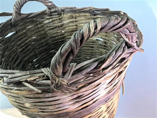 Home & Living > Home Decor > Home Accents - Round Wicker Basket, Vintage German Woven Rattan Basket, Storage Organizer N b...