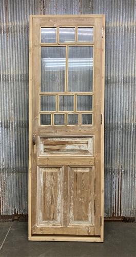 Antique French Single Door (31.5x98) Glass Pane Door with Jamb, Encased Door T55