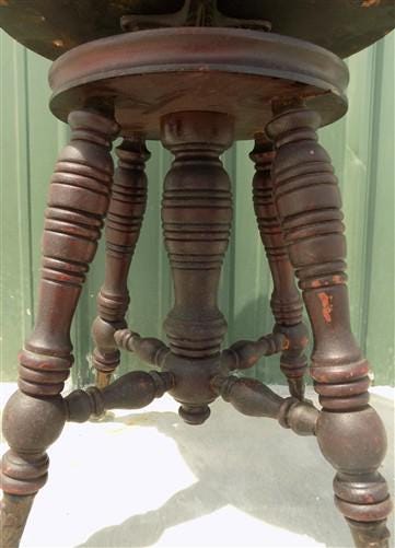 Home & Living > Furniture > Living Room Furniture - Swivel Wood Piano Organ Stool, Glass Claw Feet, Vintage Organ Bar Benc...