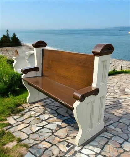 Home & Living > Furniture > Entryway & Mudroom Furniture - Vintage Wooden Church Pew, 3' 9" Porch Bench, Entry Foyer, Dini...