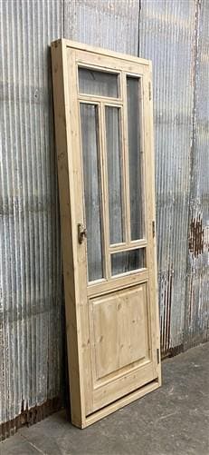 Antique French Single Door (27.5x82) Glass Pane Door with Jamb, Encased Door T13