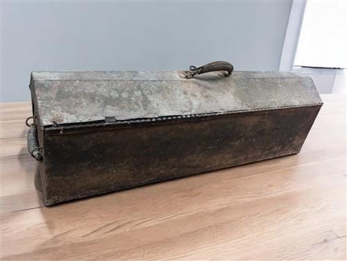 antique metal fishing box Metal Mechanic Carpenter Tool Box Chest Trunk Tray Vintage Tackle Fish – The Old Grainery