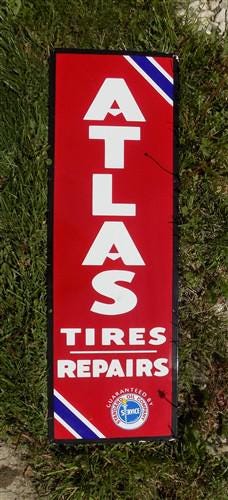 Atlas Tires Repairs Sign, Atlas Porcelain Metal Advertising, Standard Oil Sign A